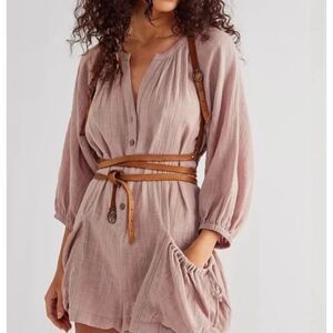 Free People Sunset Flow Romper Mauve Size Small Relaxed Fit Boho Cotton Trendy